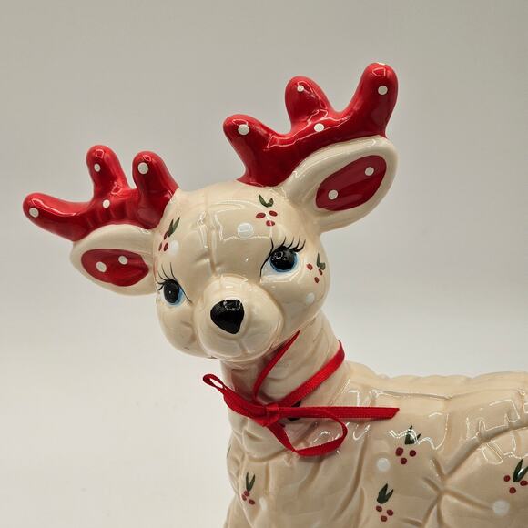 VTG Kimple Ceramic Mold Set/2 Christmas Reindeer with Berry Accents and Red Bows - Picture 4 of 8